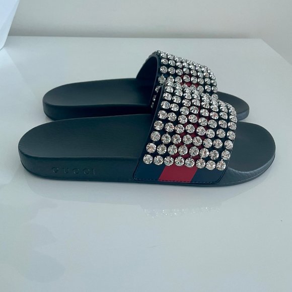 GUCCI Women's Crystal Embellished Slides Size 39IT (9US) Made in Italy - Picture 10 of 13